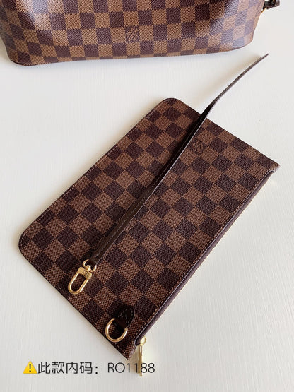 Louis Vuitton LV Neverfull Checkered Pattern Handbags 32x29x17cm