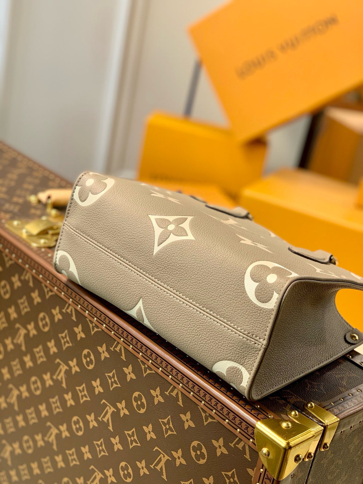 Louis Vuitton LV Onthego Woman’s Grey Cowhide Leather Handbags 25cm
