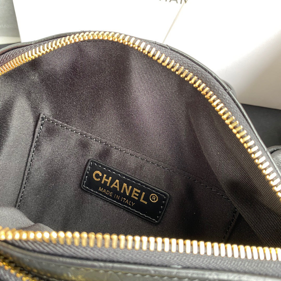 Chanel Bumbag Black Wrinkled Leather Lock Gold Handbags 34x15x6cm