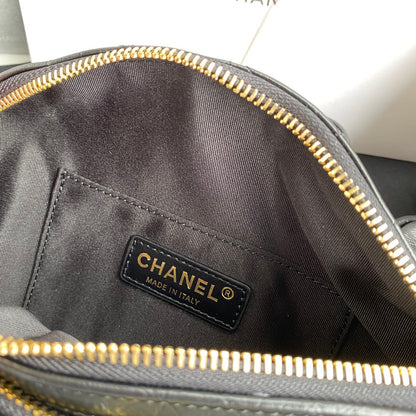 Chanel Bumbag Black Wrinkled Leather Lock Gold Handbags 34x15x6cm