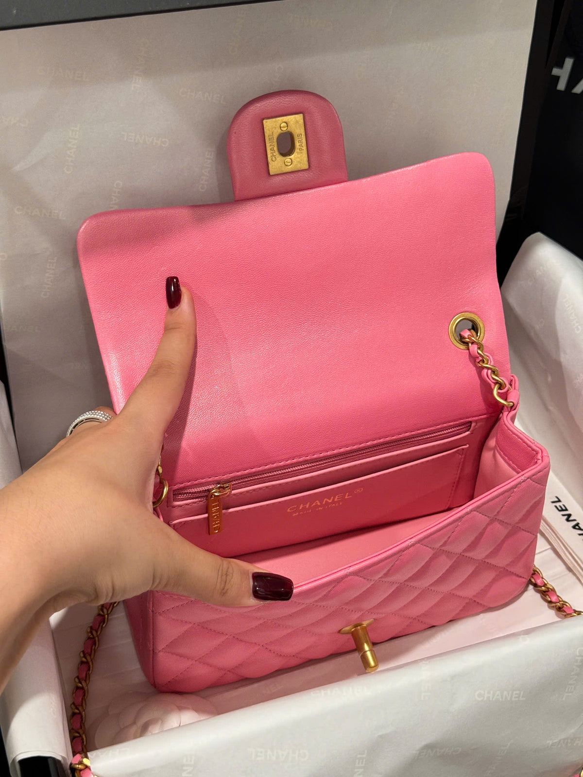 Chanel Classic Flap Mini Pink Gold Hardware 20cm