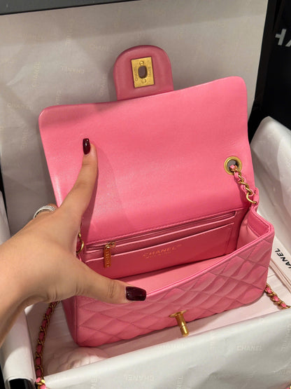 Chanel Classic Flap Mini Pink Gold Hardware 20cm