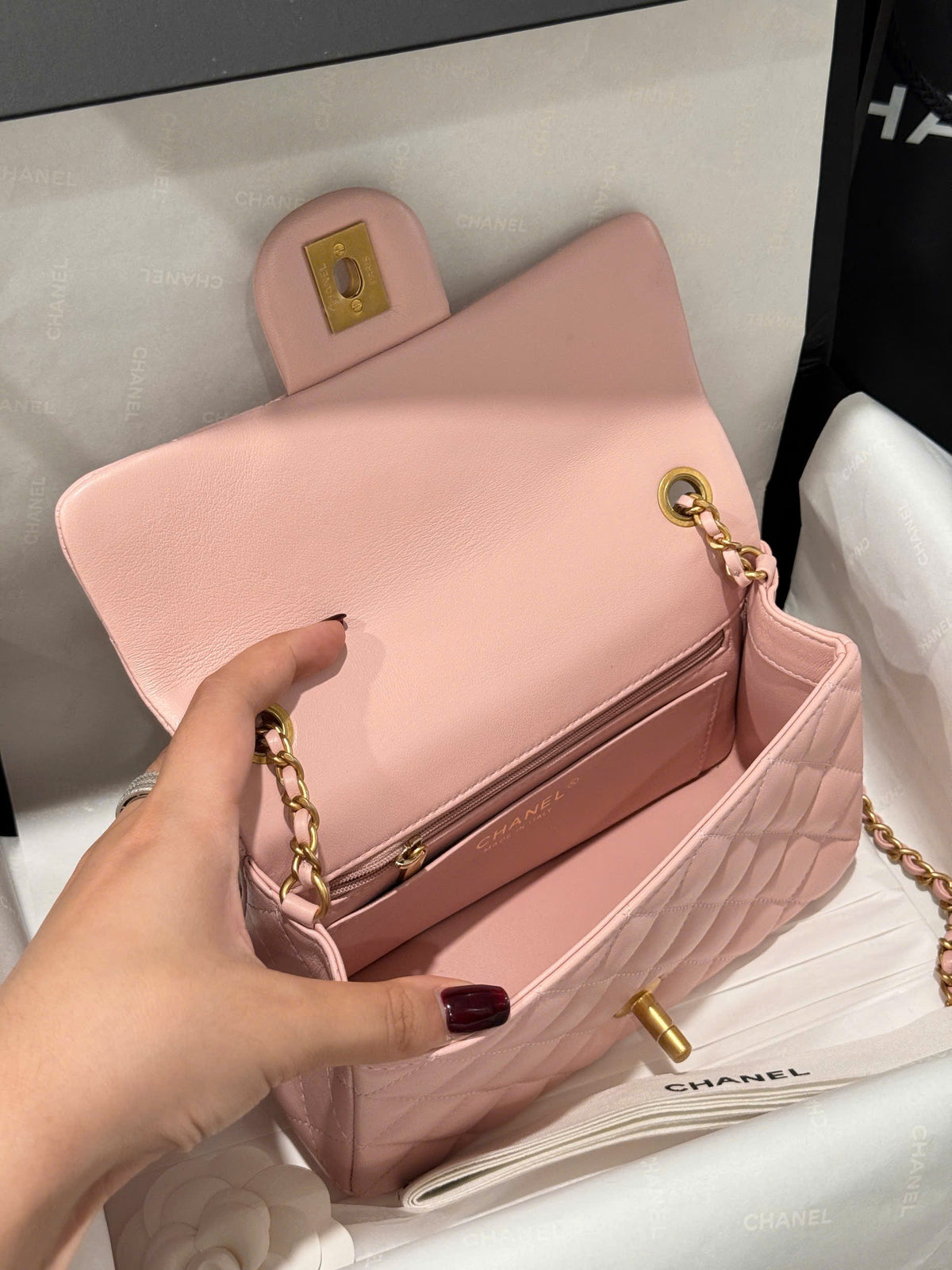 Chanel Classic Flap Mini Light Pink Gold Hardware 20cm