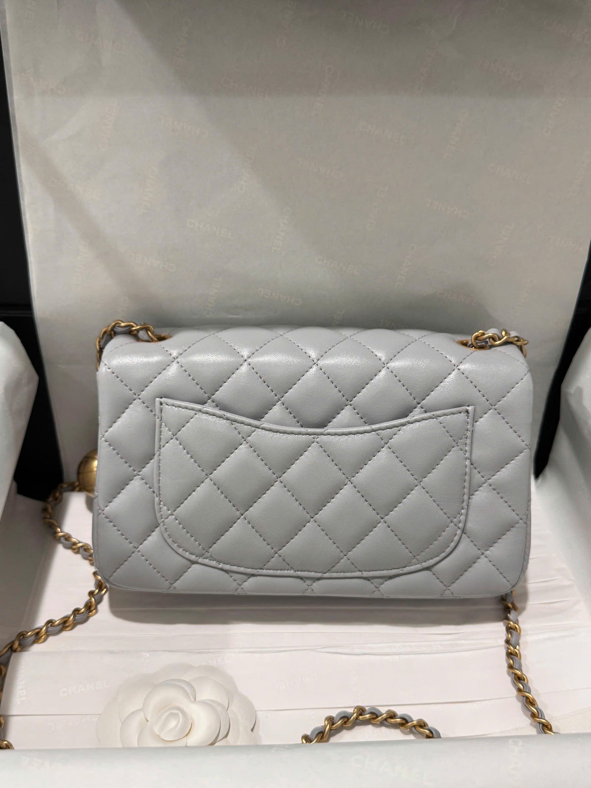 Chanel Classic Flap Mini Grey Gold Hardware 20cm