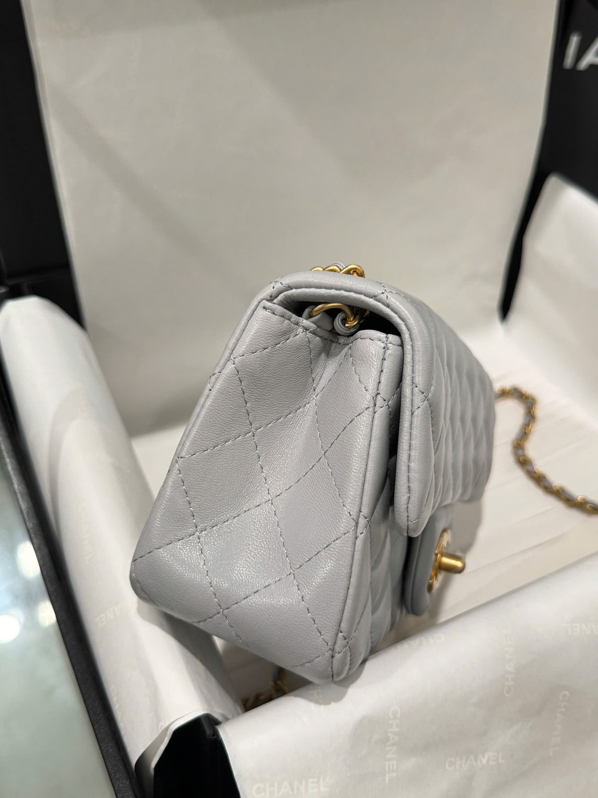 Chanel Classic Flap Mini Grey Gold Hardware 20cm