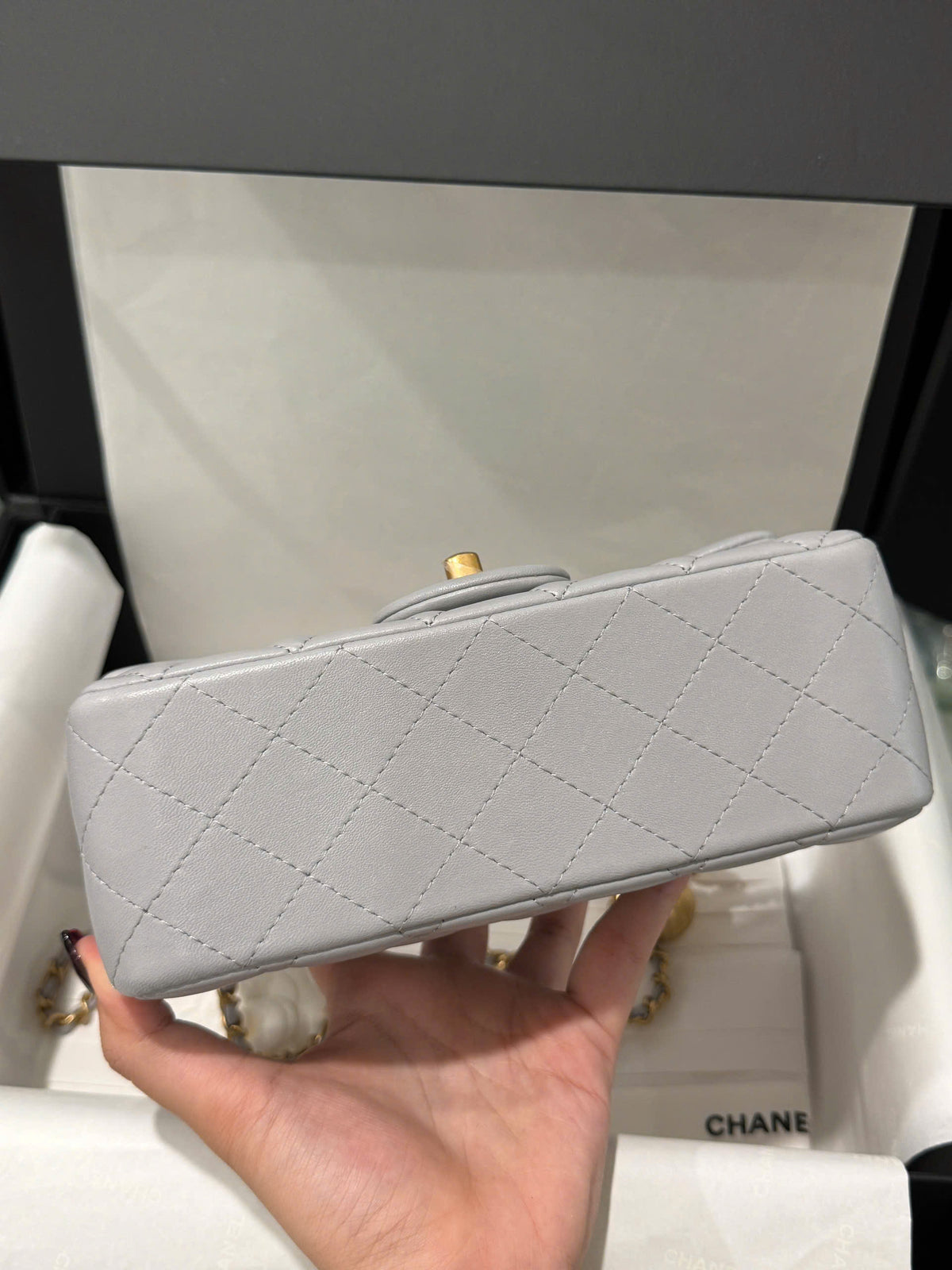 Chanel Classic Flap Mini Grey Gold Hardware 20cm