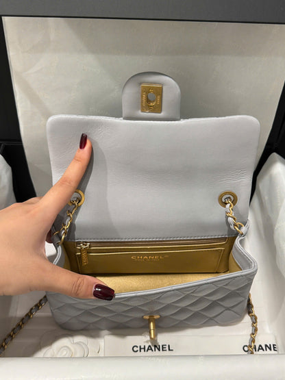 Chanel Classic Flap Mini Grey Gold Hardware 20cm