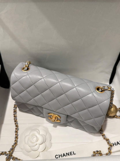 Chanel Classic Flap Mini Grey Gold Hardware 20cm