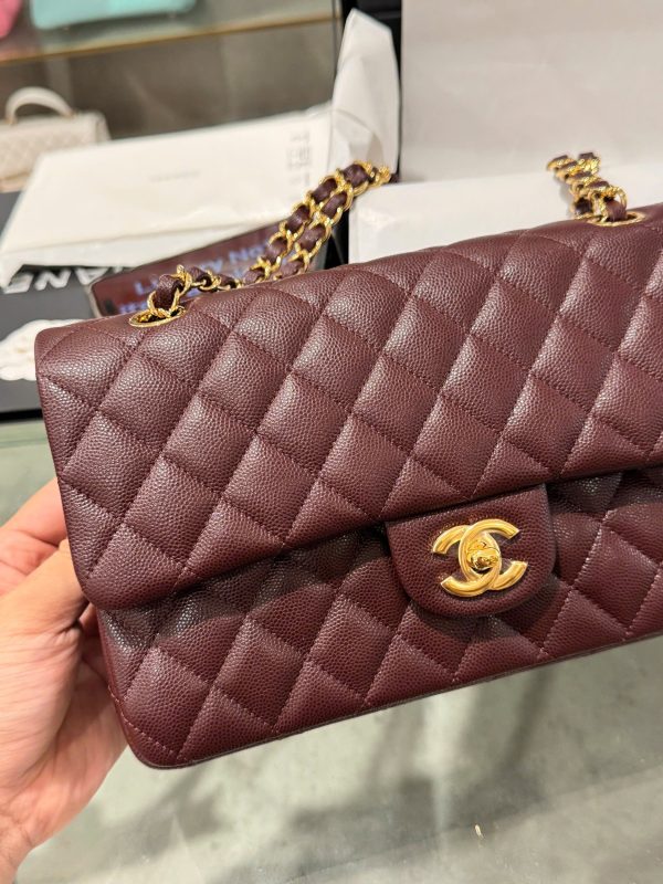 Chanel Classic Plum Red Color Like Auth Handbags With Lock Gold 25cm