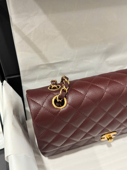 Chanel Classic Plum Red Color Like Auth Handbags With Lock Gold 25cm