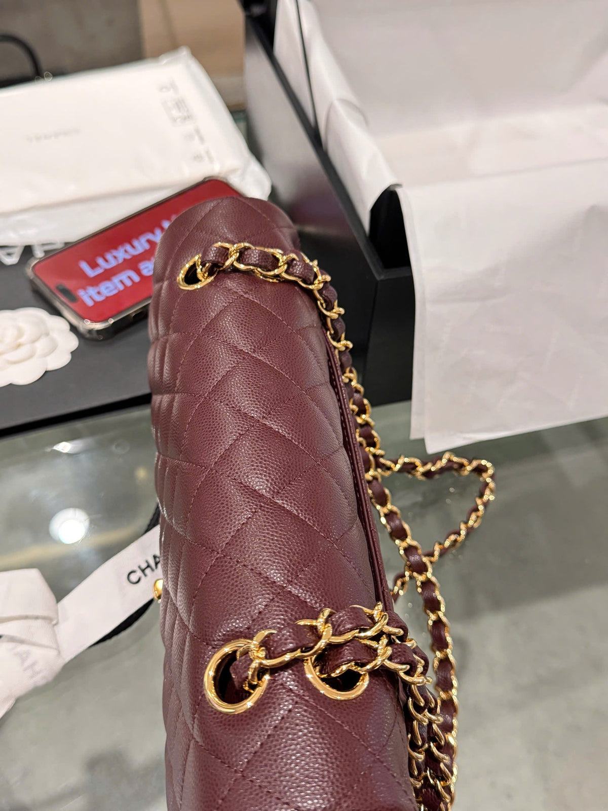 Chanel Classic Plum Red Color Like Auth Handbags With Lock Gold 25cm