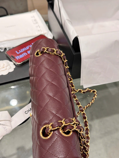 Chanel Classic Plum Red Color Like Auth Handbags With Lock Gold 25cm