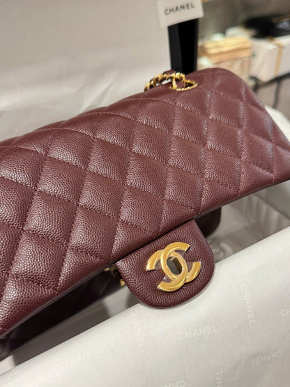 Chanel Classic Plum Red Color Like Auth Handbags With Lock Gold 25cm