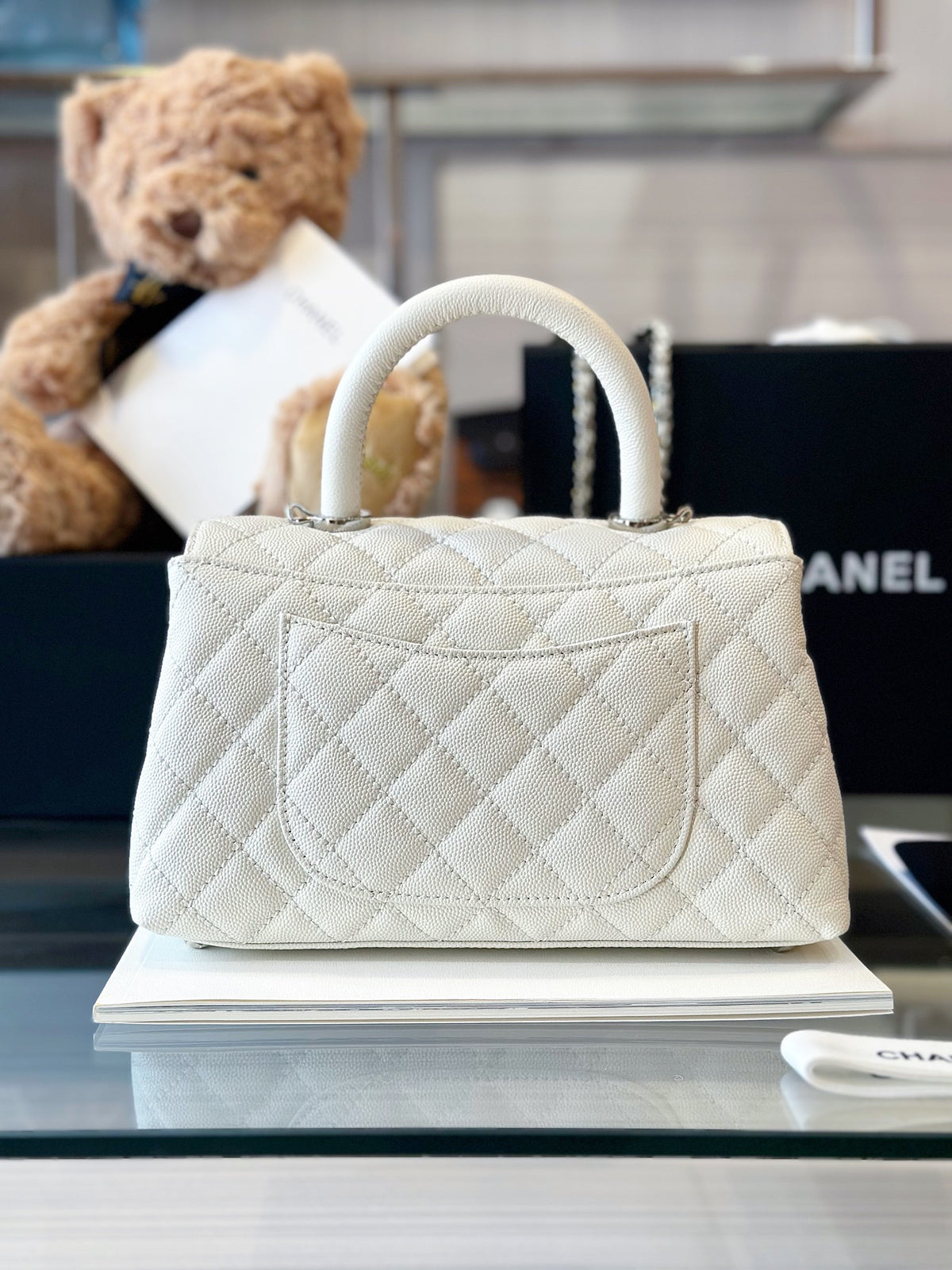 Chanel Coco Handbags Leather White With Silver Lock Woman’s 23cm