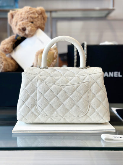 Chanel Coco Handbags Leather White With Silver Lock Woman’s 23cm