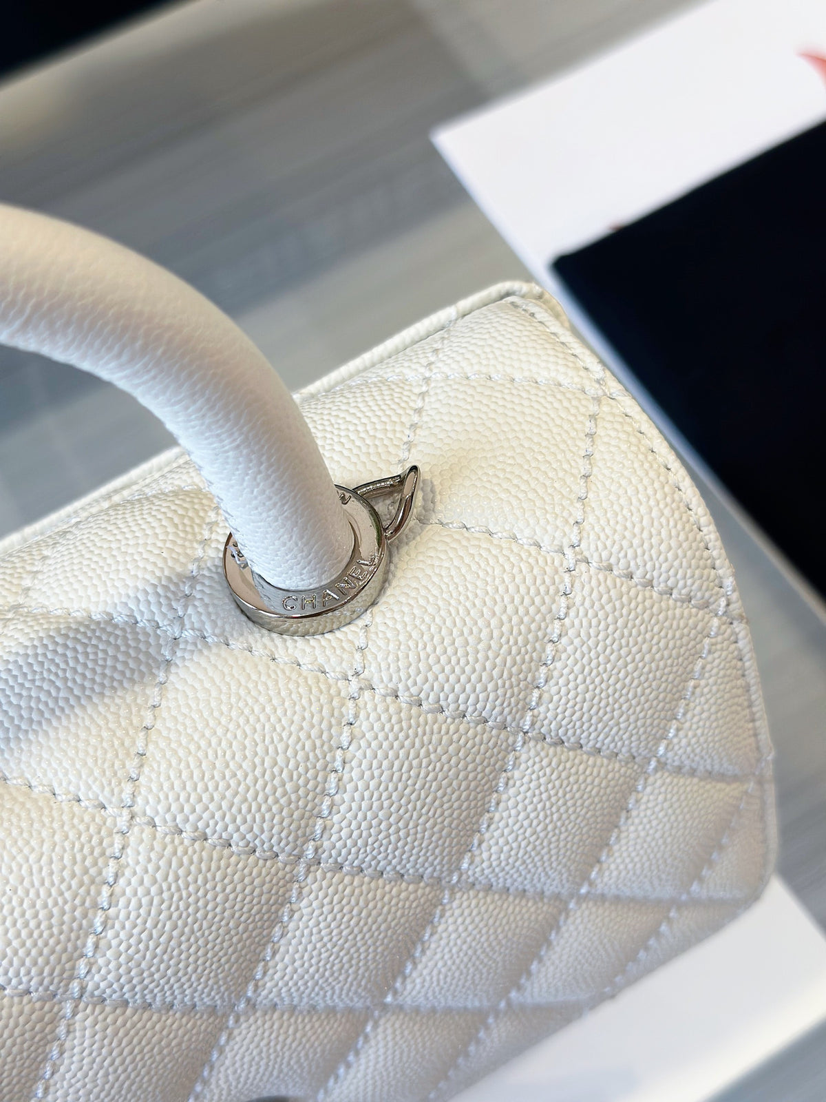 Chanel Coco Handbags Leather White With Silver Lock Woman’s 23cm