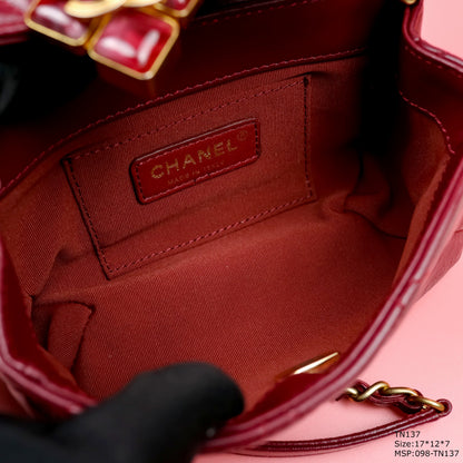 Chanel Woman’s Red High Best Quality Handbag Lock With Stone 17x12x7cm