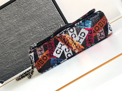 Chanel Mini Pastel Rainbow Sequin Like Auth Handbag 20x14x7cm