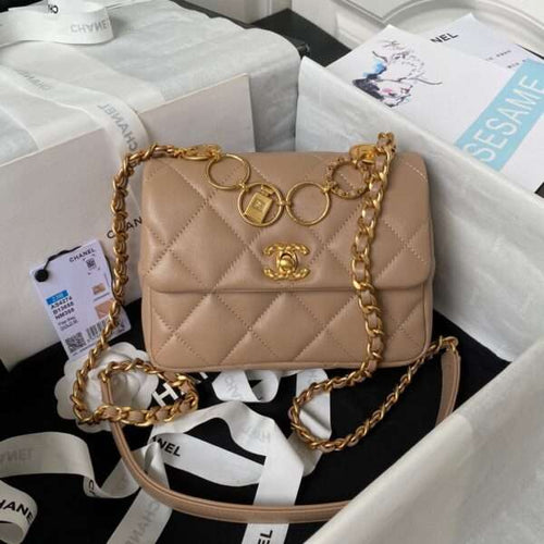Chanel Handbags Brown Smooth Leather Charm 13x17x6cm