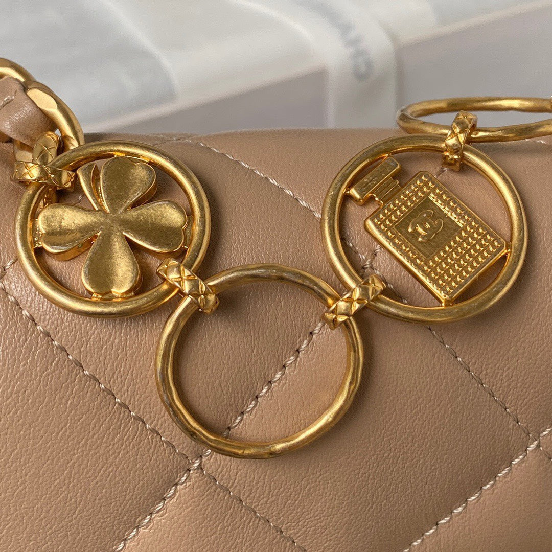Chanel Woc Brown Handbags Pearl Handle Plated 11.5×14.5x5cm