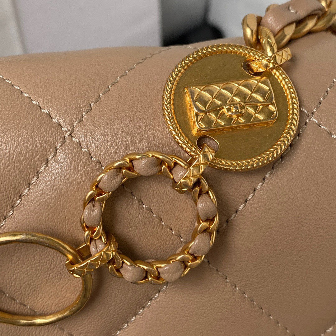 Chanel Woc Brown Handbags Pearl Handle Plated 11.5×14.5x5cm