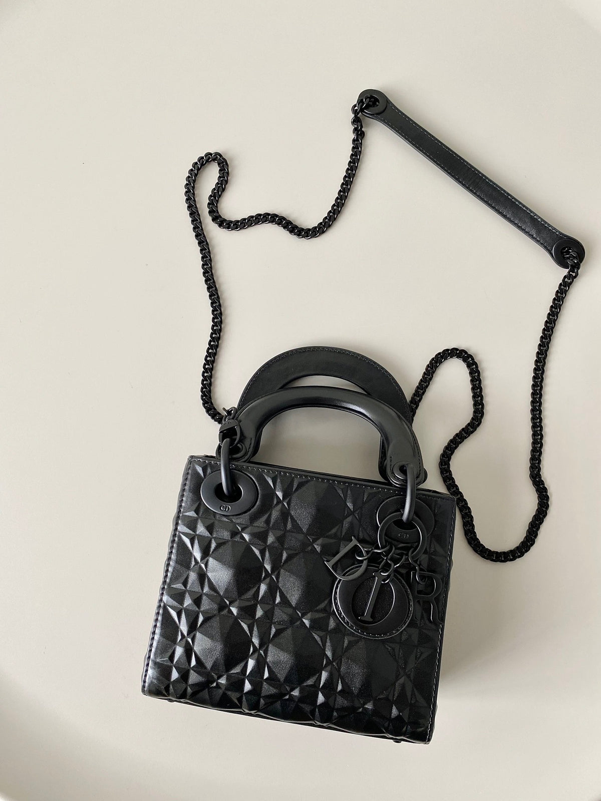 Dior Lady Matte Black Diamond Pattern 17cm