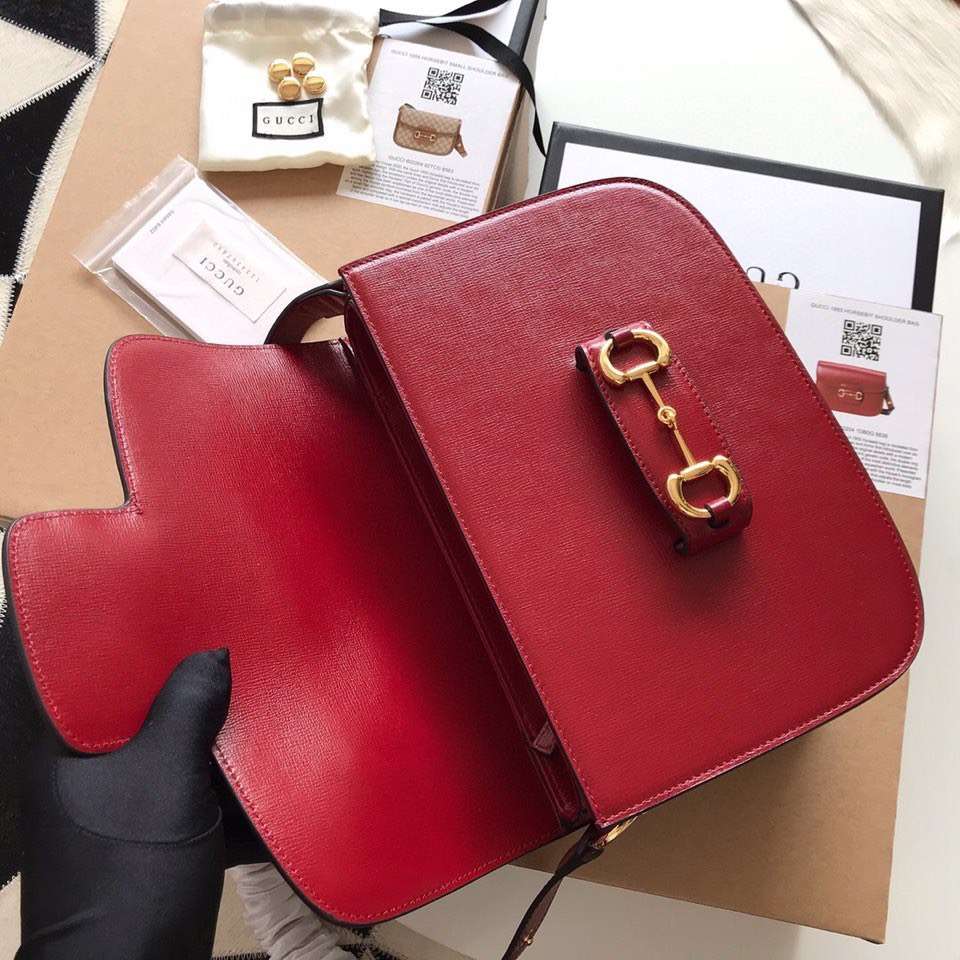 Gucci 1955 Horsebit Women’s Handbag Super Smooth Red Leather 25cm