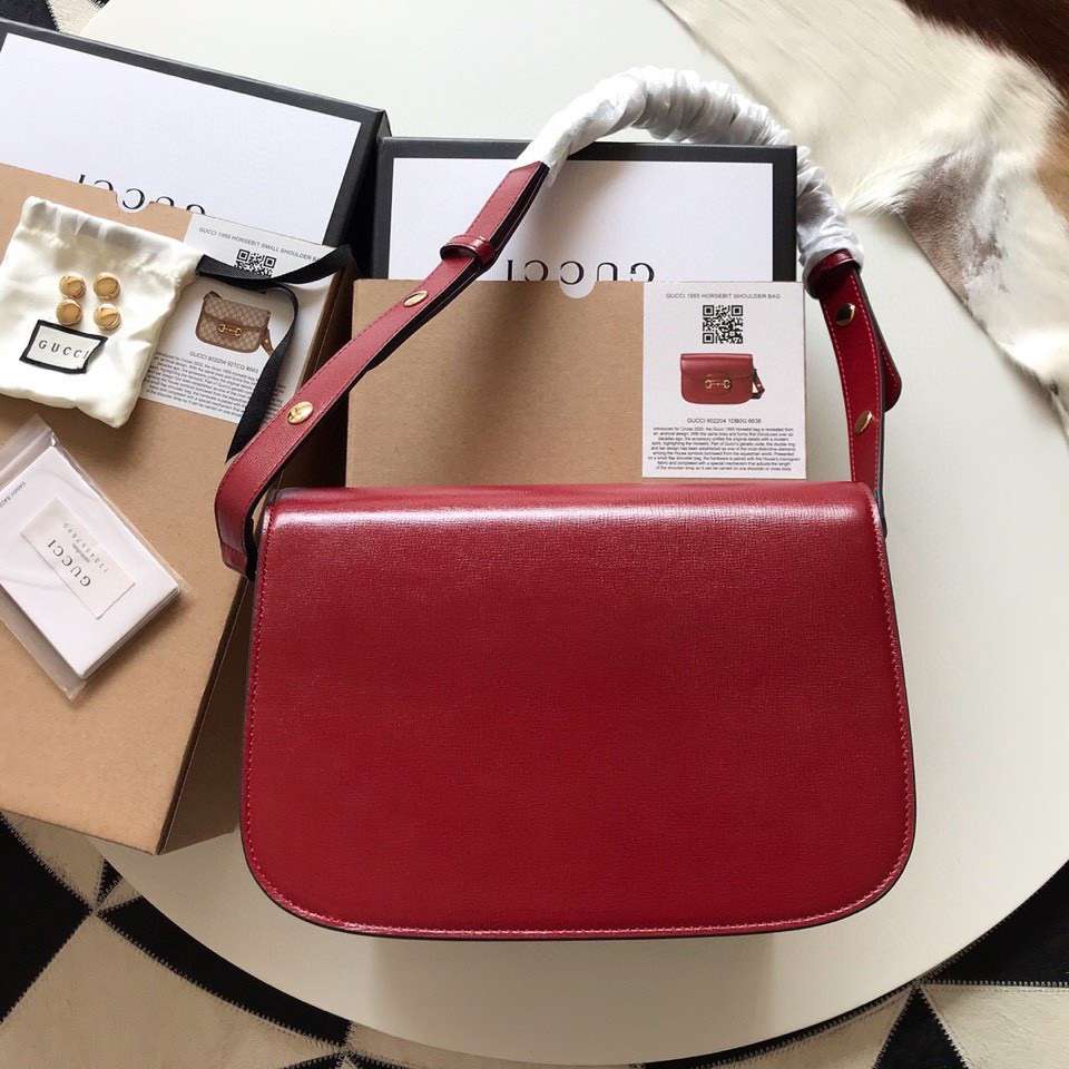 Gucci 1955 Horsebit Women’s Handbag Super Smooth Red Leather 25cm