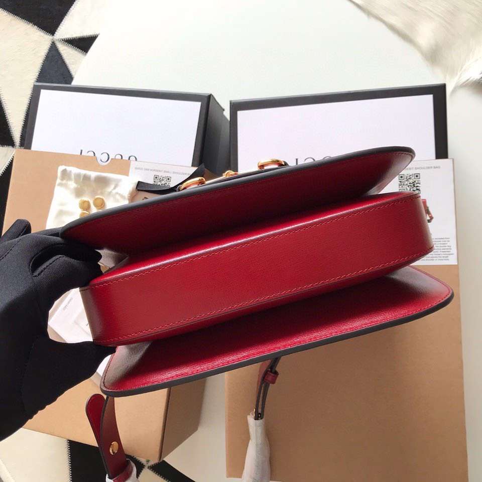 Gucci 1955 Horsebit Women’s Handbag Super Smooth Red Leather 25cm