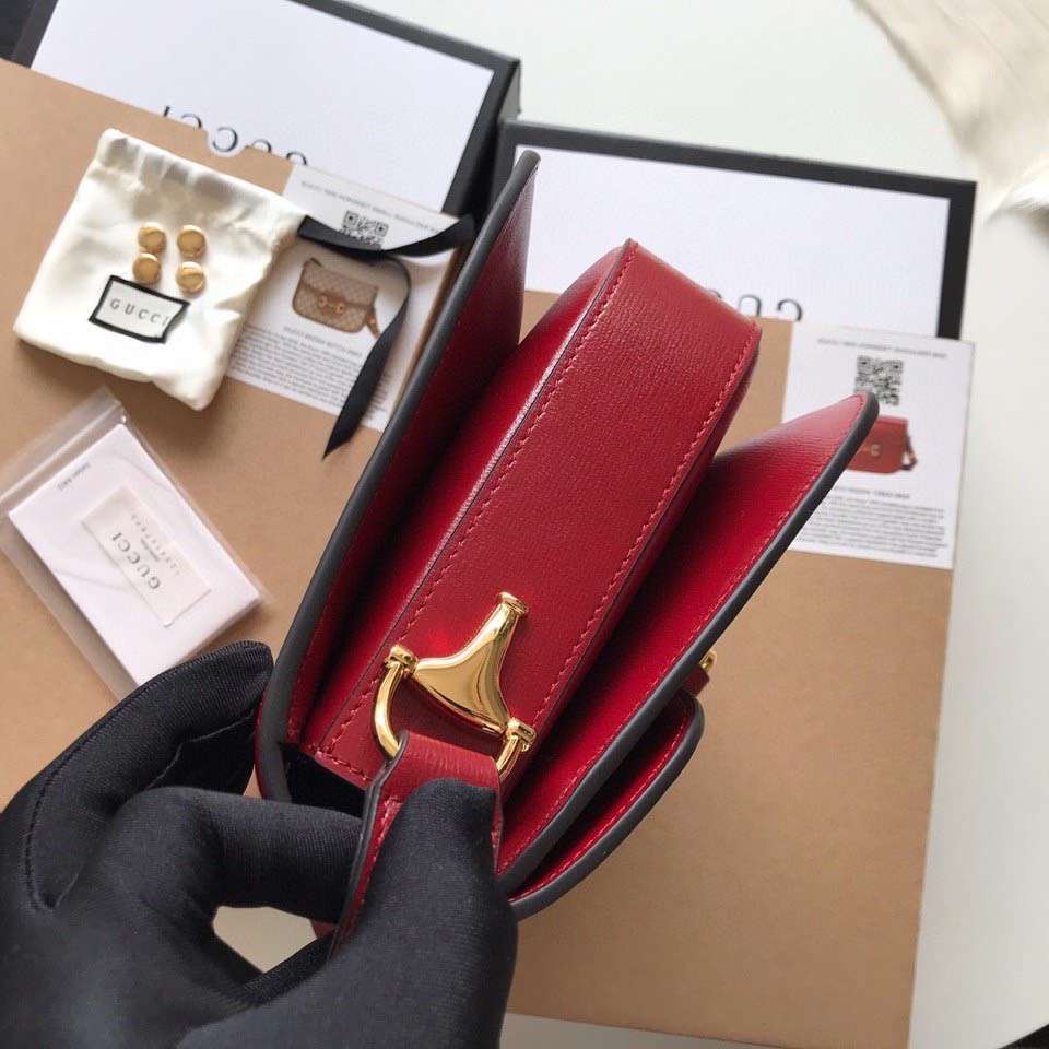 Gucci 1955 Horsebit Women’s Handbag Super Smooth Red Leather 25cm