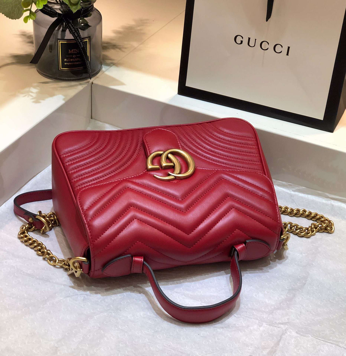 Gucci Marmont Top Handle Like Auth Women’s Handbag Red 27cm