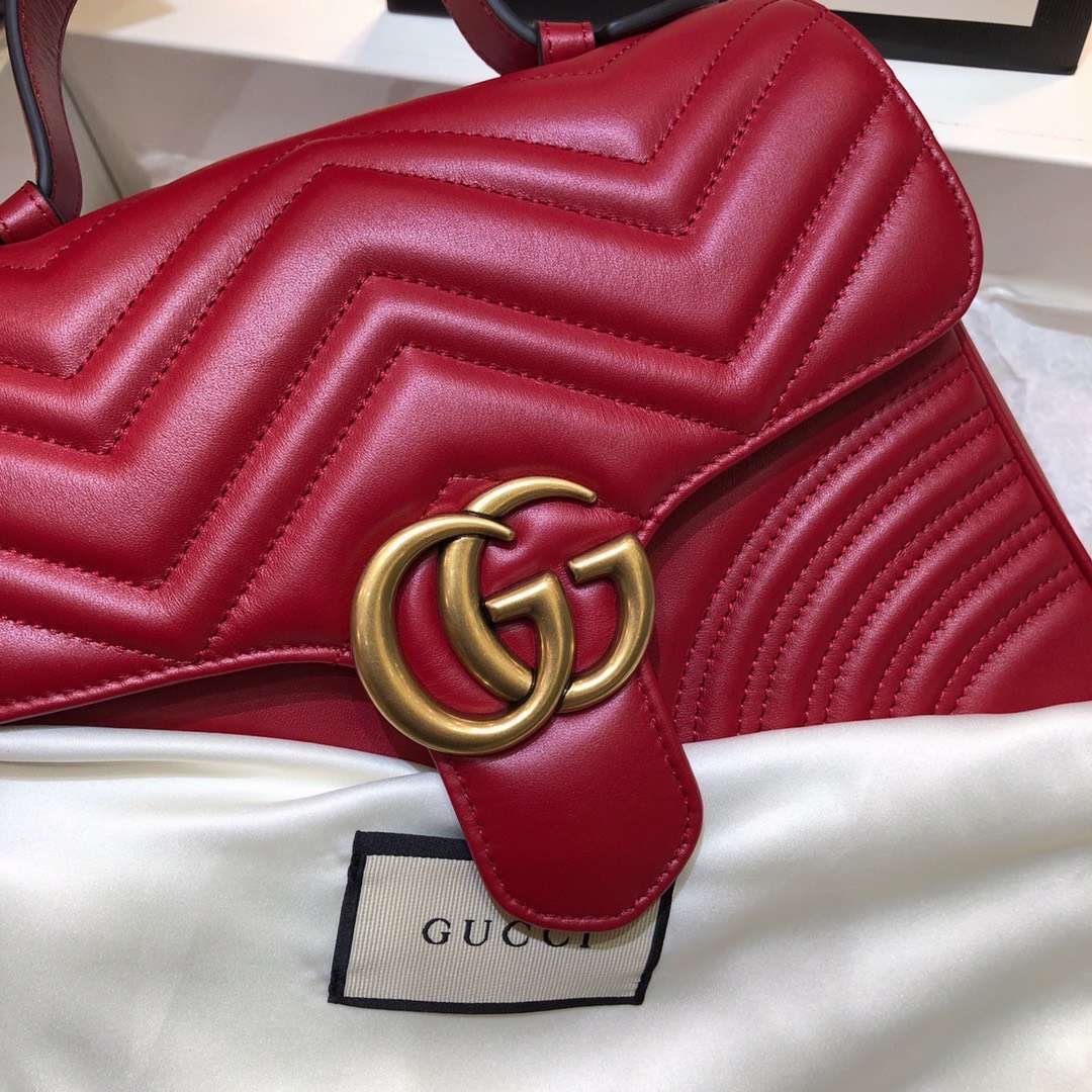 Gucci Marmont Top Handle Like Auth Women’s Handbag Red 27cm