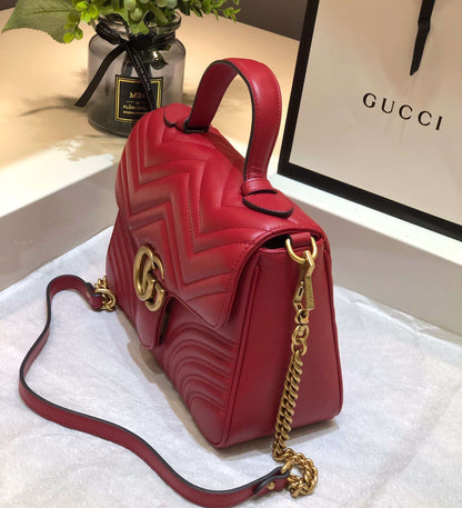 Gucci Marmont Top Handle Like Auth Women’s Handbag Red 27cm