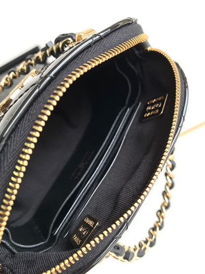 Chanel Alma Mini Shiny Leather Handbags Black Lock Gold 12cm