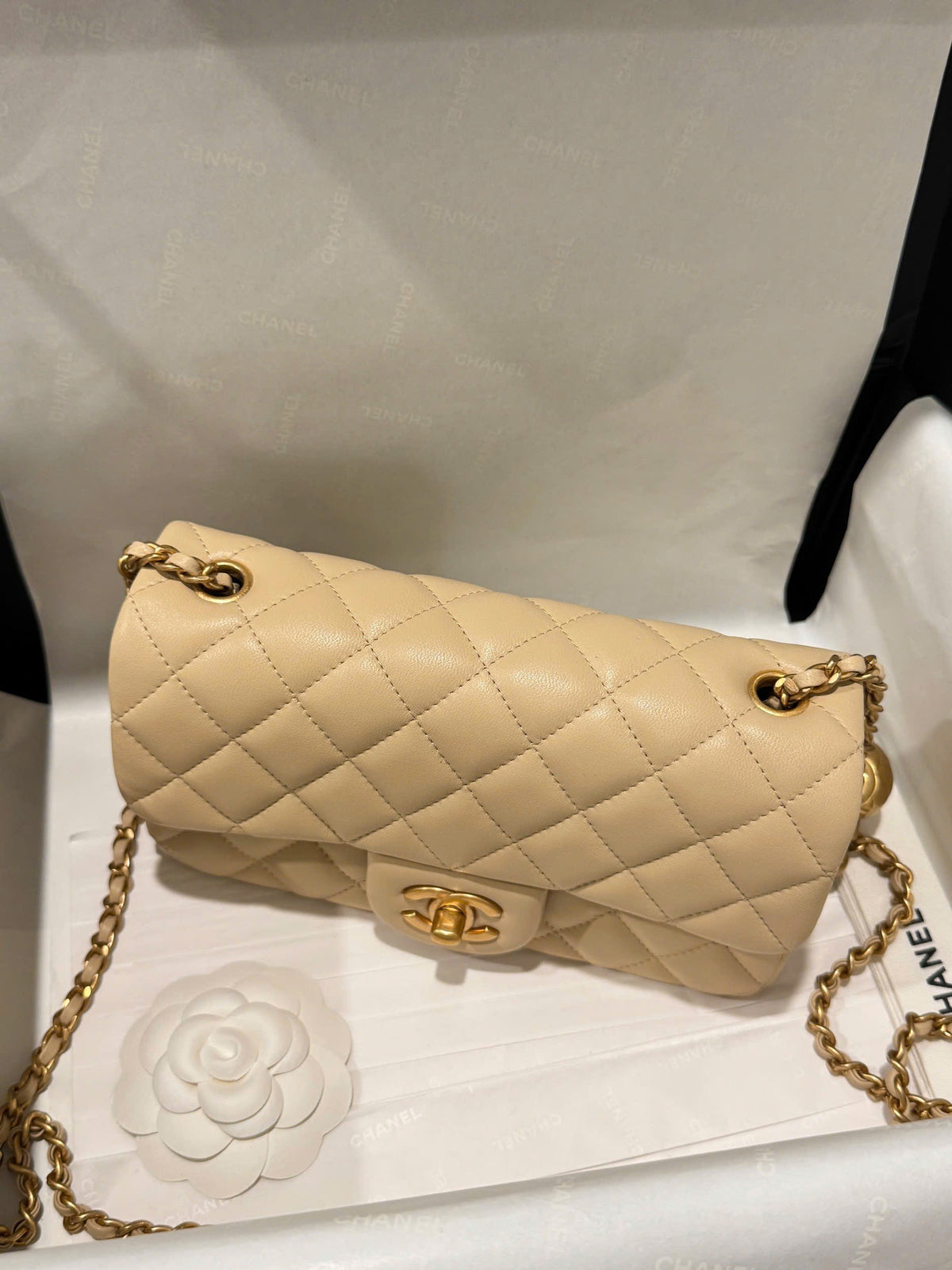 Chanel Classic Flap Mini Beige Gold Hardware 20cm
