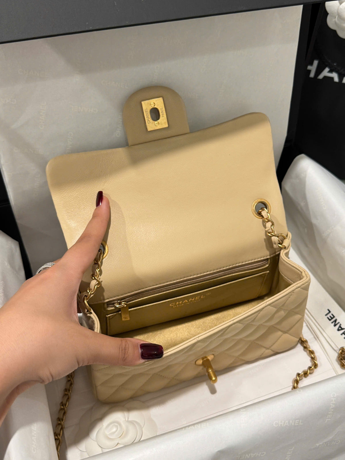 Chanel Classic Flap Mini Beige Gold Hardware 20cm