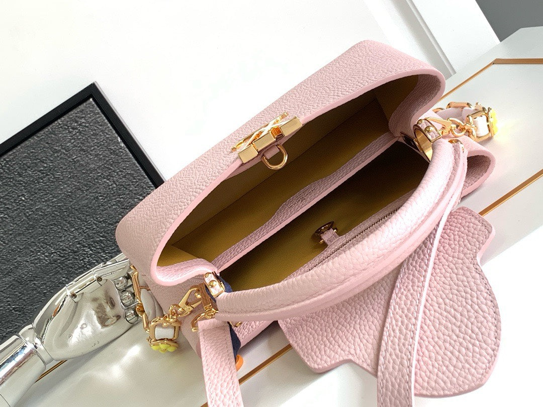 Louis Vuitton LV Capucines BB Pink Handbags Lock Gold 27x18x9cm