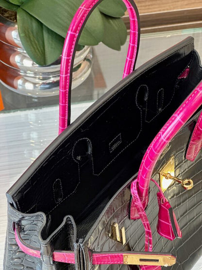HN 30 Black/Pink Genuine Crocodile Leather – Custom Made
