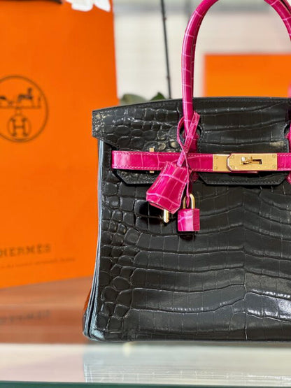 HN 30 Black/Pink Genuine Crocodile Leather – Custom Made