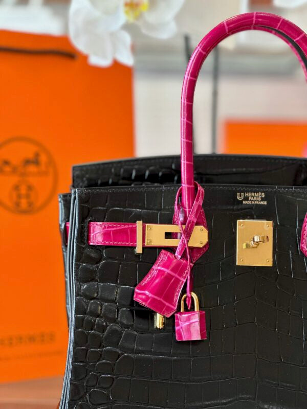 HN 30 Black/Pink Genuine Crocodile Leather – Custom Made