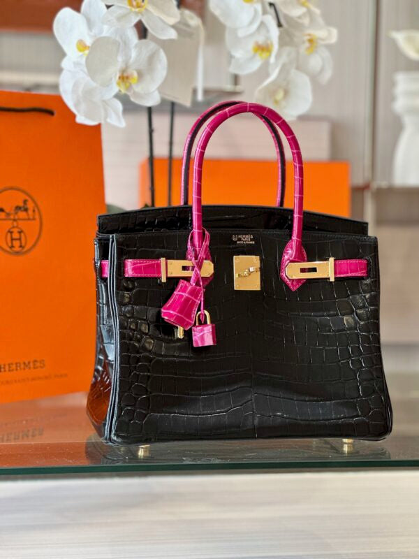 HN 30 Black/Pink Genuine Crocodile Leather – Custom Made