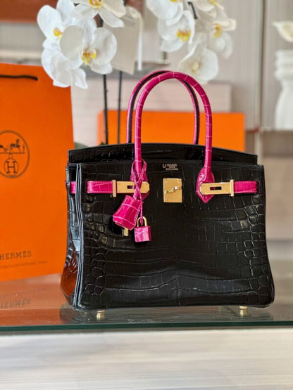 HN 30 Black/Pink Genuine Crocodile Leather – Custom Made
