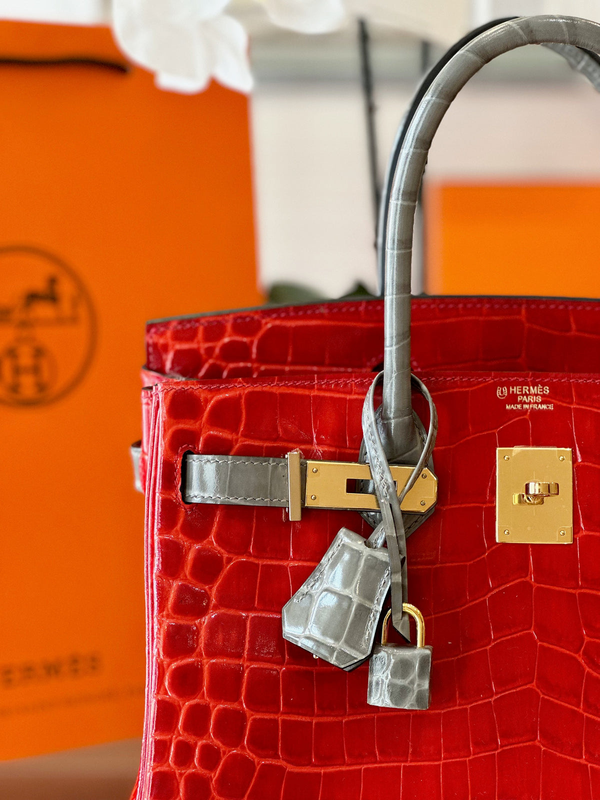 HN 30 Red/Liam Blue Genuine Crocodile Leather Gold Hardware. – Custom Made