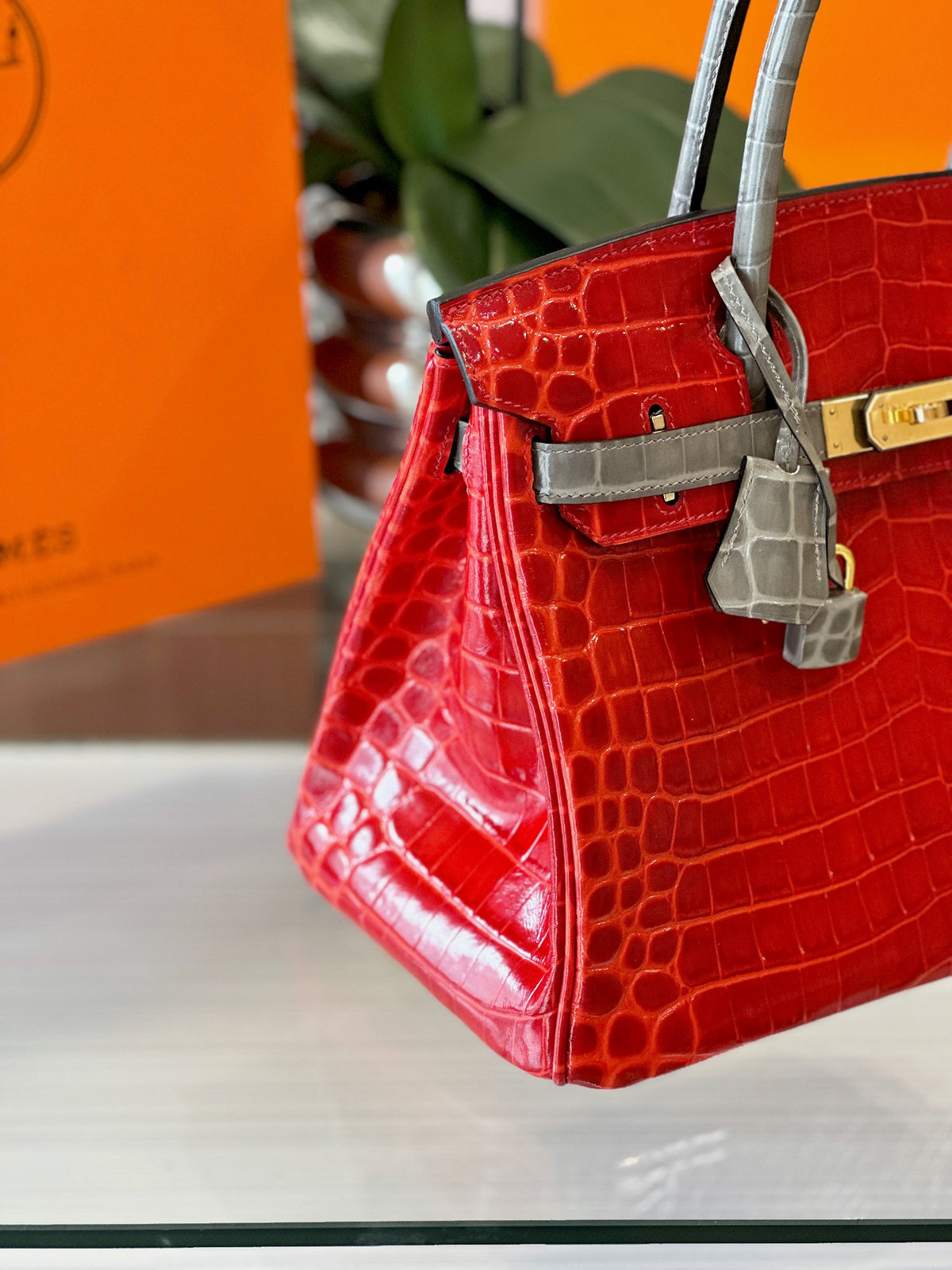 HN 30 Red/Liam Blue Genuine Crocodile Leather Gold Hardware. – Custom Made