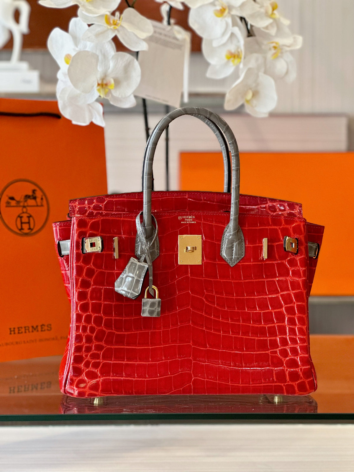 HN 30 Red/Liam Blue Genuine Crocodile Leather Gold Hardware. – Custom Made