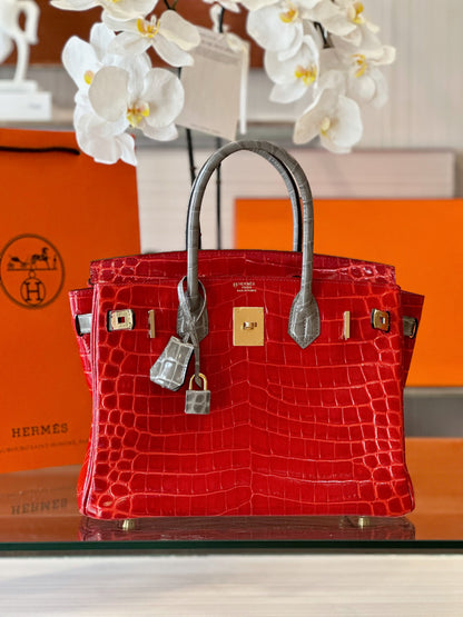 HN 30 Red/Liam Blue Genuine Crocodile Leather Gold Hardware. – Custom Made