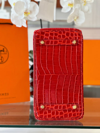HN 30 Red/Liam Blue Genuine Crocodile Leather Gold Hardware. – Custom Made