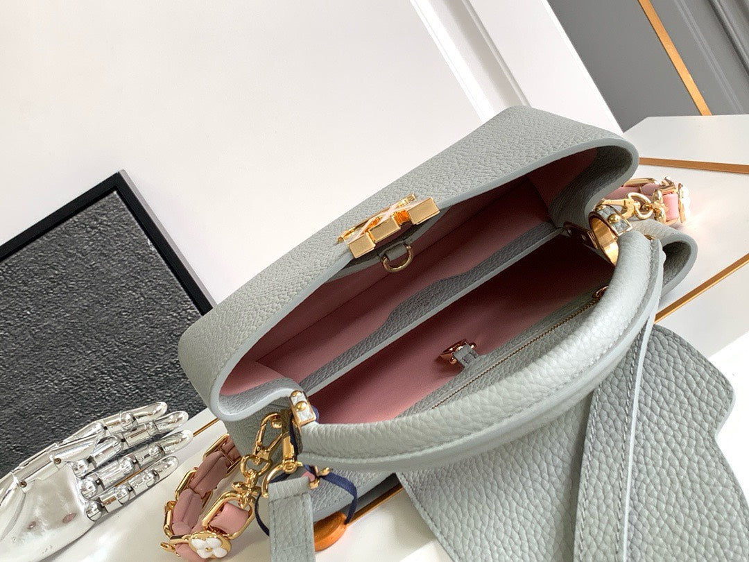 Louis Vuitton LV Capucines BB Like Auth Woman’s Grey Blue Handbags 27x18x9cm