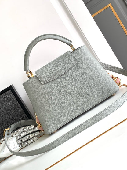 Louis Vuitton LV Capucines BB Like Auth Woman’s Grey Blue Handbags 27x18x9cm