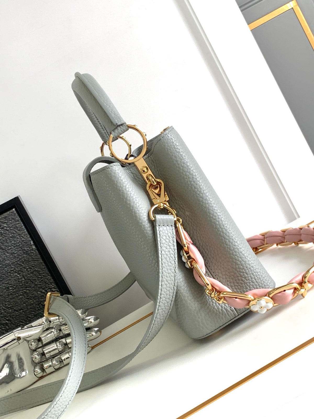 Louis Vuitton LV Capucines BB Like Auth Woman’s Grey Blue Handbags 27x18x9cm